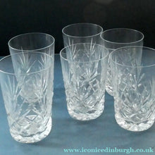 Load image into Gallery viewer, Set of Six 1950s EDINBURGH CRYSTAL Tall OBAN Tumblers. Height 4 1/8 inches
