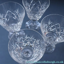 Load image into Gallery viewer, FOUR Vintage 1960s Edinburgh Small Wine or Sherry Glasses. STAR OF EDINBURGH Pattern. 5 1/4 inches
