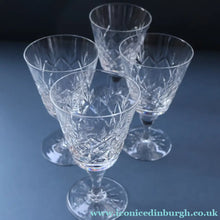 Load image into Gallery viewer, FOUR Vintage 1960s Edinburgh Small Wine or Sherry Glasses. STAR OF EDINBURGH Pattern. 5 1/4 inches
