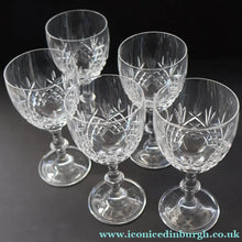 Load image into Gallery viewer, Edinburgh Crystal (EDI50 Pattern) Five Signed Small White Wine Glasses. Height 4 5/8 inches (Copy) - VINTAGE CRYSTAL
