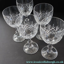 Load image into Gallery viewer, Edinburgh Crystal (EDI50 Pattern) Five Signed Small White Wine Glasses. Height 4 5/8 inches (Copy) - VINTAGE CRYSTAL

