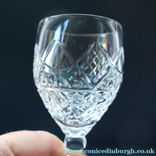 Load image into Gallery viewer, SET OF SIX EDINBURGH CRYSTAL (EDI8 Pattern) Small White Wine Glasses. SIGNED Height 4 5/8 inches
