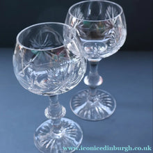 Load image into Gallery viewer, SET OF EIGHT Vintage Edinburgh Crystal HOCK Wine Glasses. STAR OF EDINBURGH: 6 1/4 inches. Engraved with letter "C"
