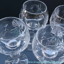 Load image into Gallery viewer, SET OF EIGHT Vintage Edinburgh Crystal HOCK Wine Glasses. STAR OF EDINBURGH: 6 1/4 inches. Engraved with letter "C"
