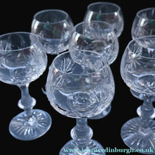 Load image into Gallery viewer, SET OF EIGHT Vintage Edinburgh Crystal HOCK Wine Glasses. STAR OF EDINBURGH: 6 1/4 inches. Engraved with letter "C"

