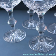 Load image into Gallery viewer, SET OF EIGHT Vintage Edinburgh Crystal HOCK Wine Glasses. STAR OF EDINBURGH: 6 1/4 inches. Engraved with letter "C"

