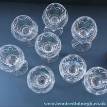 Load image into Gallery viewer, SET OF EIGHT Vintage Edinburgh Crystal HOCK Wine Glasses. STAR OF EDINBURGH: 6 1/4 inches. Engraved with letter "C"
