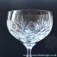 Load image into Gallery viewer, Vintage EDINBURGH CRYSTAL Champagne Coupes / Sorbet Dishes with Stylish &amp; Rarer LOCHIEL Pattern. 4 1/2 inches
