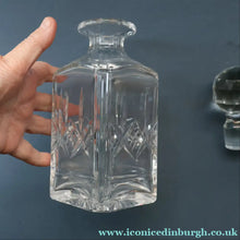 Load image into Gallery viewer, Heavy Square Cut EDINBURGH CRYSTAL Decanter with Criss-Cross Pattern All Around. 9 1/2 inches - VINTAGE CRYSTAL GLASSES
