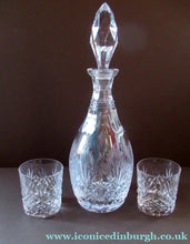 Load image into Gallery viewer, EDINBURGH CRYSTAL. IONA Pattern Vintage Round Wine Decanter. Etched signature to base. Two Whisky Tumblers - Scottish
