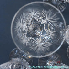 Load image into Gallery viewer, EDINBURGH CRYSTAL. Set of NINE Matching Sherry Glasses. STAR OF EDINBURGHPattern. 4 1/2 inches
