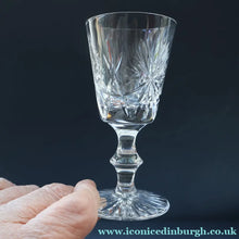 Load image into Gallery viewer, EDINBURGH CRYSTAL. Set of NINE Matching Sherry Glasses. STAR OF EDINBURGHPattern. 4 1/2 inches
