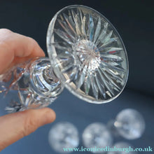 Load image into Gallery viewer, EDINBURGH CRYSTAL. Set of NINE Matching Sherry Glasses. STAR OF EDINBURGHPattern. 4 1/2 inches
