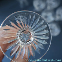 Load image into Gallery viewer, EDINBURGH CRYSTAL. Set of NINE Matching Sherry Glasses. STAR OF EDINBURGHPattern. 4 1/2 inches
