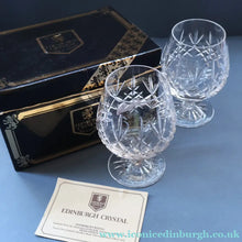 Load image into Gallery viewer, EDINBURGH CRYSTAL. PAIR of Large Brandy Glasses. Lomond Pattern. 5 inches
