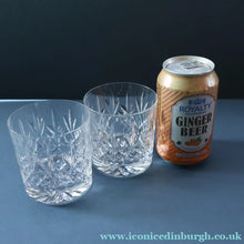 Load image into Gallery viewer, PAIR of Edinburgh Crystal Large Old Fashioned Whisky Tumblers. LOMOND PATTERN 3 1/4 inches
