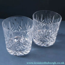 Load image into Gallery viewer, PAIR of Edinburgh Crystal Large Old Fashioned Whisky Tumblers. LOMOND PATTERN 3 1/4 inches
