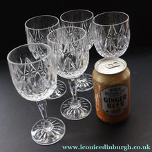 Load image into Gallery viewer, Edinburgh Crystal. Set of Five White Wine Goblets. 6 3/4 inches (Unidentified Pattern) - VINTAGE CRYSTAL GLASSES
