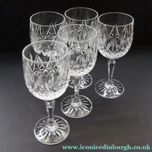 Load image into Gallery viewer, Edinburgh Crystal. Set of Five White Wine Goblets. 6 3/4 inches (Unidentified Pattern) - VINTAGE CRYSTAL GLASSES
