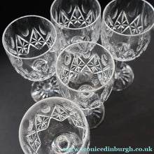 Load image into Gallery viewer, Edinburgh Crystal. Set of Five White Wine Goblets. 6 3/4 inches (Unidentified Pattern) - VINTAGE CRYSTAL GLASSES
