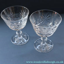 Load image into Gallery viewer, EDINBURGH CRYSTAL. Set of FOUR Champagne Coupes / Tall Sherbet Glasses. STAR OF EDINBURGH Pattern: 5 1/8 inches 

