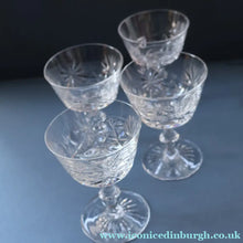 Load image into Gallery viewer, EDINBURGH CRYSTAL. Set of FOUR Champagne Coupes / Tall Sherbet Glasses. STAR OF EDINBURGH Pattern: 5 1/8 inches 

