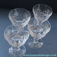 Load image into Gallery viewer, EDINBURGH CRYSTAL. Set of FOUR Champagne Coupes / Tall Sherbet Glasses. STAR OF EDINBURGH Pattern: 5 1/8 inches 

