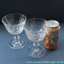 Load image into Gallery viewer, EDINBURGH CRYSTAL. Set of FOUR Champagne Coupes / Tall Sherbet Glasses. STAR OF EDINBURGH Pattern: 5 1/8 inches 

