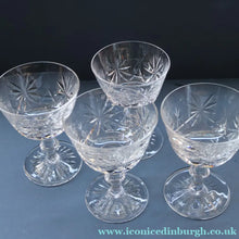 Load image into Gallery viewer, EDINBURGH CRYSTAL. Set of FOUR Champagne Coupes / Tall Sherbet Glasses. STAR OF EDINBURGH Pattern: 5 1/8 inches 

