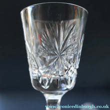 Load image into Gallery viewer, EDINBURGH CRYSTAL. Set of NINE Matching Sherry Glasses. STAR OF EDINBURGHPattern. 4 1/2 inches
