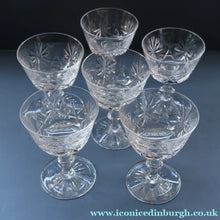 Load image into Gallery viewer, EDINBURGH CRYSTAL. Set of SIX Champagne Coupes / Tall Sherbet Glasses. STAR OF EDINBURGH Pattern: 5 1/8 inches
