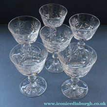 Load image into Gallery viewer, EDINBURGH CRYSTAL. Set of SIX Champagne Coupes / Tall Sherbet Glasses. STAR OF EDINBURGH Pattern: 5 1/8 inches
