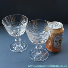 Load image into Gallery viewer, EDINBURGH CRYSTAL. Set of SIX Champagne Coupes / Tall Sherbet Glasses. STAR OF EDINBURGH Pattern: 5 1/8 inches
