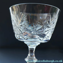 Load image into Gallery viewer, EDINBURGH CRYSTAL. Set of SIX Champagne Coupes / Tall Sherbet Glasses. STAR OF EDINBURGH Pattern: 5 1/8 inches
