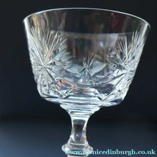 Load image into Gallery viewer, EDINBURGH CRYSTAL. Set of SIX Champagne Coupes / Tall Sherbet Glasses. STAR OF EDINBURGH Pattern: 5 1/8 inches
