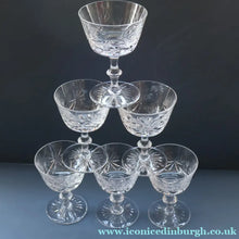 Load image into Gallery viewer, EDINBURGH CRYSTAL. Set of SIX Champagne Coupes / Tall Sherbet Glasses. STAR OF EDINBURGH Pattern: 5 1/8 inches
