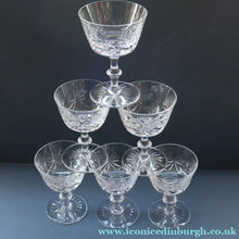 Load image into Gallery viewer, EDINBURGH CRYSTAL. Set of SIX Champagne Coupes / Tall Sherbet Glasses. STAR OF EDINBURGH Pattern: 5 1/8 inches
