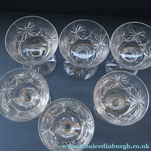 Load image into Gallery viewer, EDINBURGH CRYSTAL. Set of SIX Champagne Coupes / Tall Sherbet Glasses. STAR OF EDINBURGH Pattern: 5 1/8 inches
