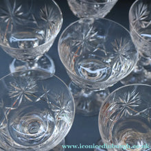 Load image into Gallery viewer, EDINBURGH CRYSTAL. Set of SIX Champagne Coupes / Tall Sherbet Glasses. STAR OF EDINBURGH Pattern: 5 1/8 inches
