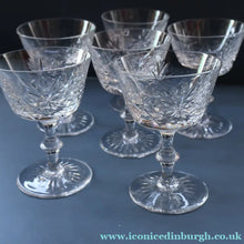 Load image into Gallery viewer, EDINBURGH CRYSTAL. Set of SIX Champagne Coupes / Tall Sherbet Glasses. STAR OF EDINBURGH Pattern: 5 1/8 inches
