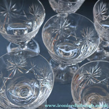 Load image into Gallery viewer, EDINBURGH CRYSTAL. Set of SIX Champagne Coupes / Tall Sherbet Glasses. STAR OF EDINBURGH Pattern: 5 1/8 inches
