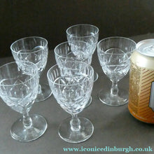 Load image into Gallery viewer, Edinburgh Crystal Set of Six Small Sherry or Liqueur Glasses. 4 inches high
