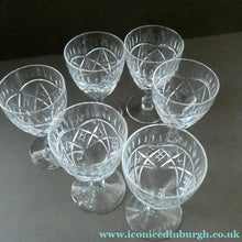 Load image into Gallery viewer, Edinburgh Crystal Set of Six Small Sherry or Liqueur Glasses. 4 inches high

