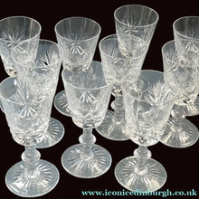 Load image into Gallery viewer, EDINBURGH CRYSTAL. Set of TEN Matching STAR OF EDINBURGH Sherry Glasses 4 1/2 inches in height
