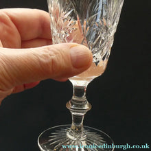 Load image into Gallery viewer, EDINBURGH CRYSTAL. Set of TEN Matching STAR OF EDINBURGH Sherry Glasses 4 1/2 inches in height
