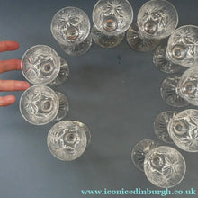 Load image into Gallery viewer, EDINBURGH CRYSTAL. Set of TEN Matching STAR OF EDINBURGH Sherry Glasses 4 1/2 inches in height
