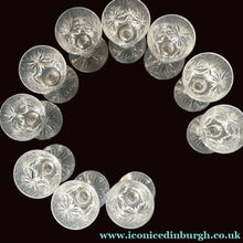 Load image into Gallery viewer, EDINBURGH CRYSTAL. Set of TEN Matching STAR OF EDINBURGH Sherry Glasses 4 1/2 inches in height

