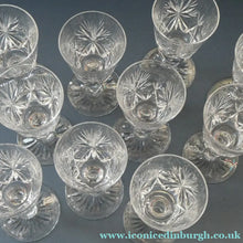 Load image into Gallery viewer, EDINBURGH CRYSTAL. Set of TEN 1950s Matching STAR OF EDINBURGH Sherry Glasses: 4 1/2 inches in height - VINTAGE CRYSTAL
