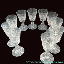 Load image into Gallery viewer, EDINBURGH CRYSTAL. Set of TEN Matching STAR OF EDINBURGH Sherry Glasses 4 1/2 inches in height
