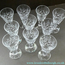 Load image into Gallery viewer, EDINBURGH CRYSTAL. Set of TEN Matching SHERRY or CLARET Glasses 5 1/4 inches in height
